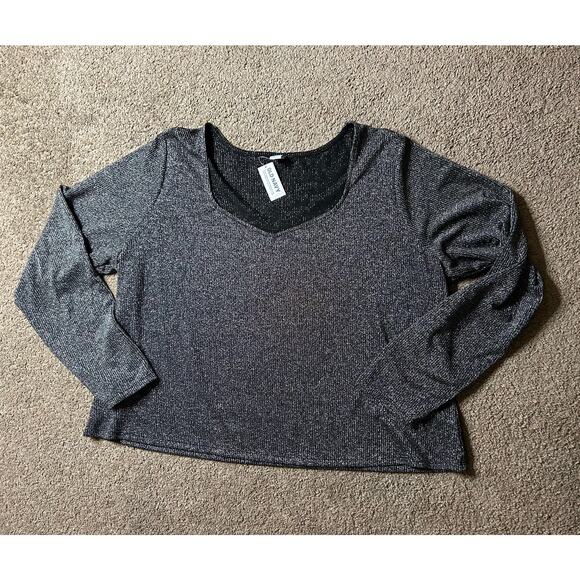 NWT Women’s 3X Old Navy Black Sparkle Long Sleeve Cropped Blouse - Picture 1 of 6